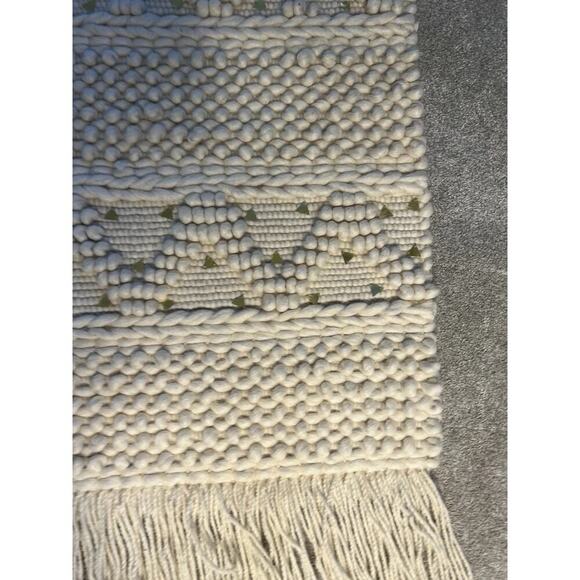 Large Handwoven Tapestry w/ Fringe Home Decor Boho Farmhouse Morracan Cream Gold - Picture 4 of 9